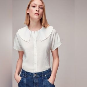 Meave Anthropologie white button down collared blouse size 14